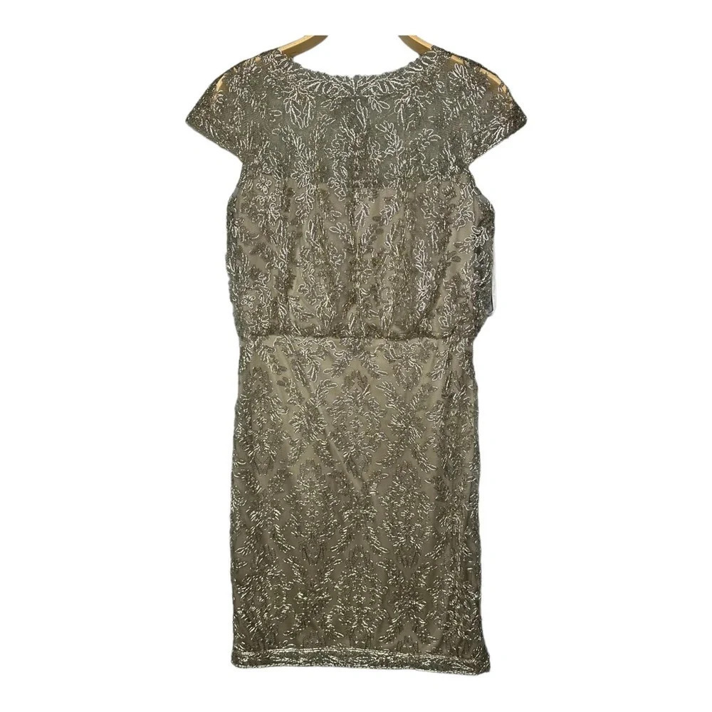 Tadashi Shoji Embroidered Metallic Blouson Dress in Smoke Pearl. Sz: 10 - Picture 5 of 10